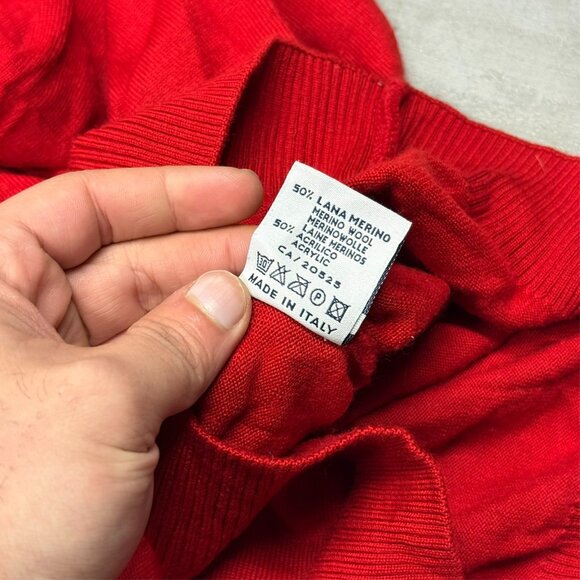 Green Coast Yachting Merino Wool Sweater 1/4 Zip Knit Made in Italy Red XL - Picture 9 of 9